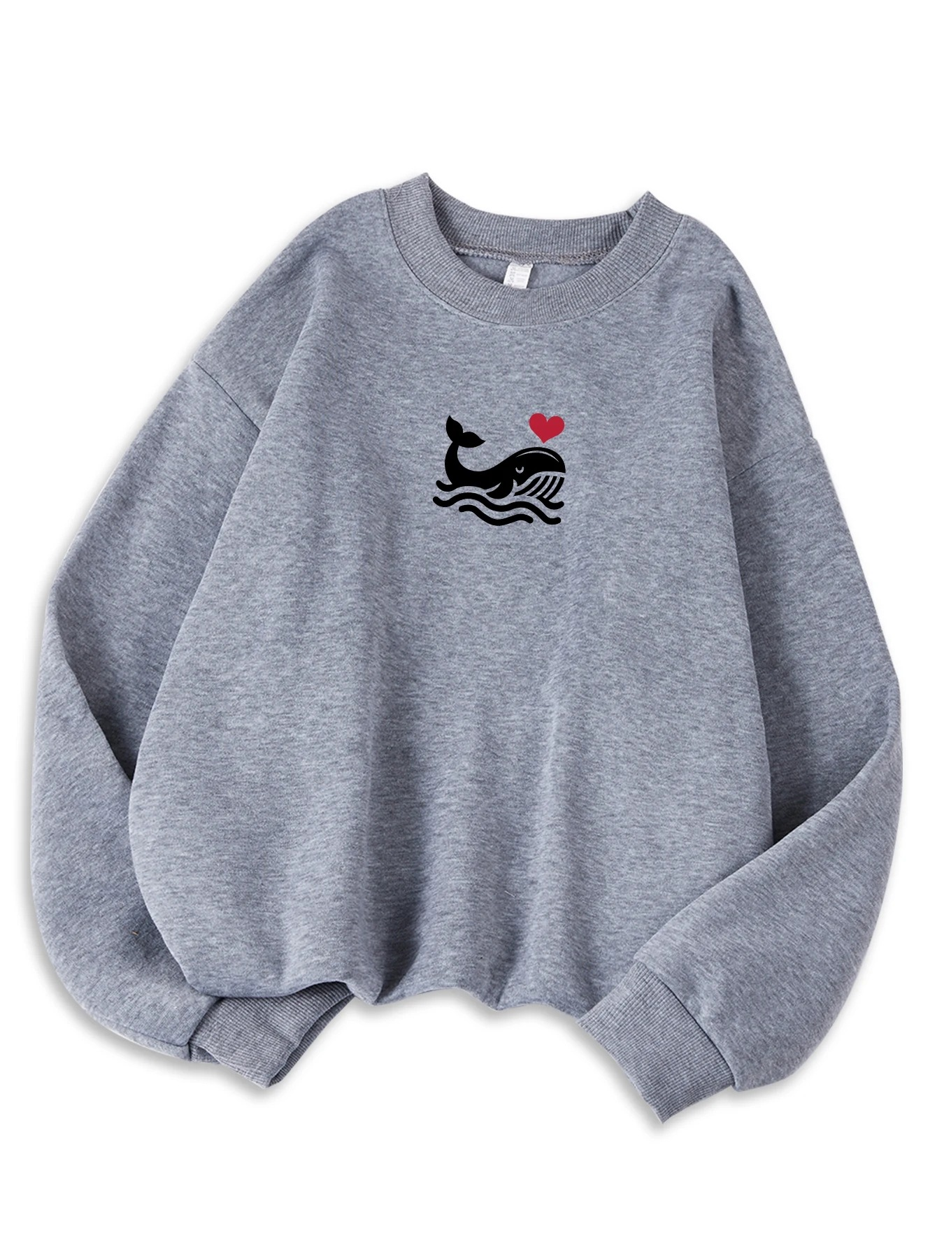Afslappet sweatshirt til kvinder med print, hyggelig hættetrøje til efteråret, blød uldblanding