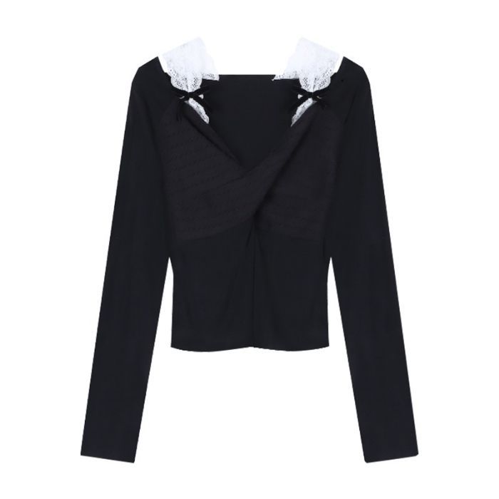 Falsk todelt blonde-panel off-shoulder langærmet T-shirt