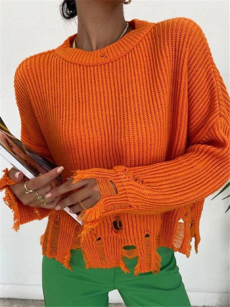 Fashion Ripped Casual Knitted Sweater Personality