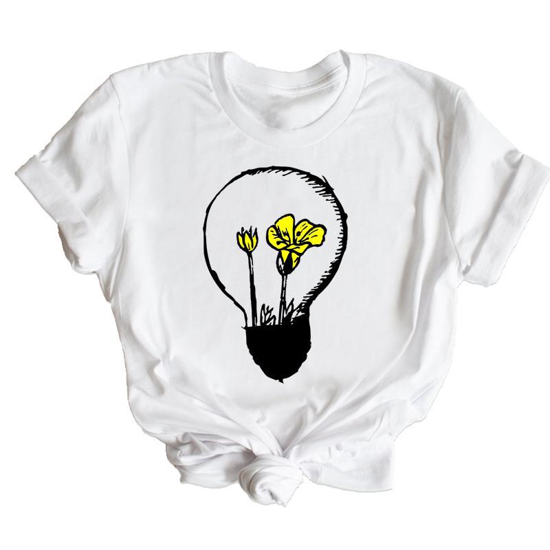 Cute Women's Flower Print Short-sleeved T-shirt