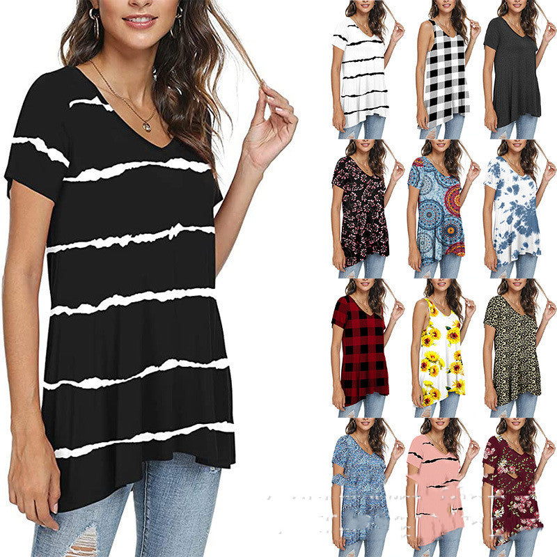 Women's Summer Casual V-Neck Loose Short Sleeve Top T-Shirt