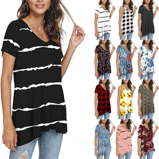 Women's Summer Casual V-Neck Loose Short Sleeve Top T-Shirt