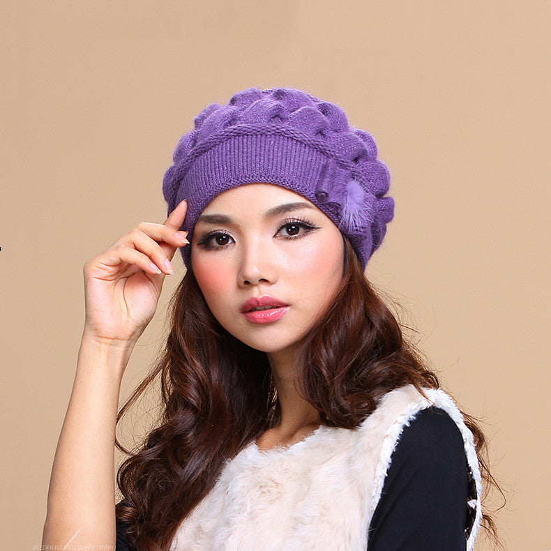 Women's Autumn And Winter Wool Double Layer Warm Knitted Rabbit Fur Hat