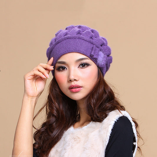 Women's Autumn And Winter Wool Double Layer Warm Knitted Rabbit Fur Hat