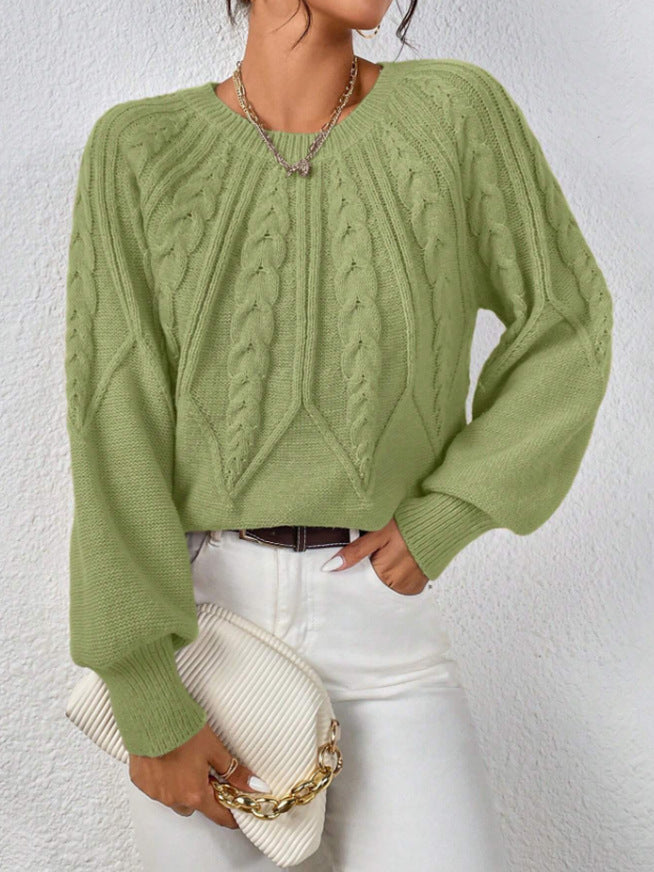 Round Neck Knitted Sweater Female Twist Thread Solid Color Versatile Casual Top