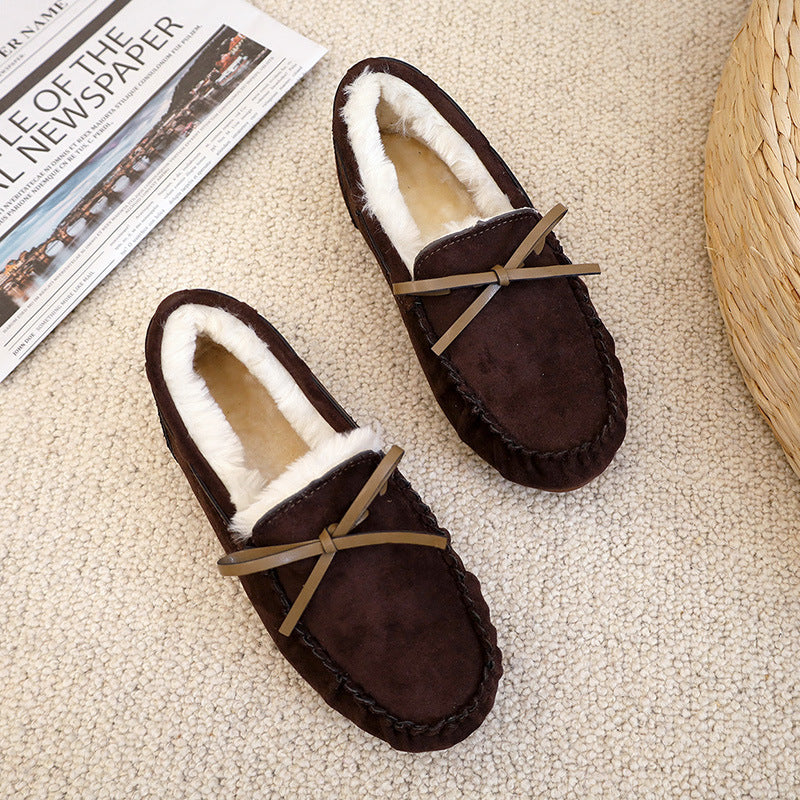 Soft-soled Lambs Wool Shoes Women's Round Toe Warm Large Size Bow