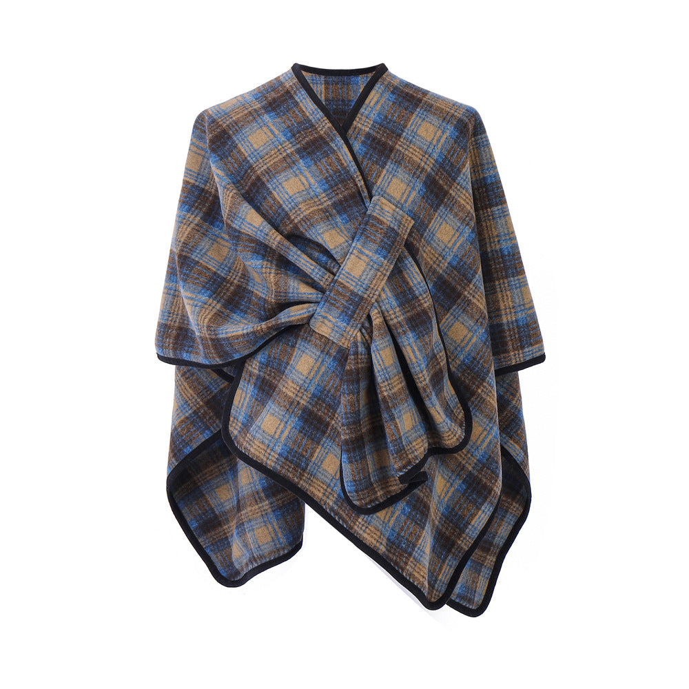New Women's Fashionable Blue Plaid Shawl