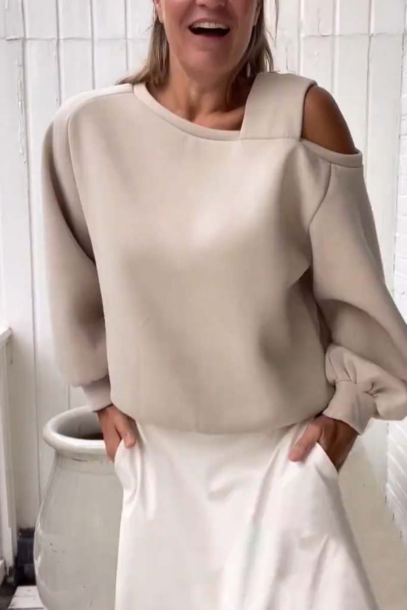 Leisure Off-shoulder Loose Long Sleeve Fleece-lined Bathroom