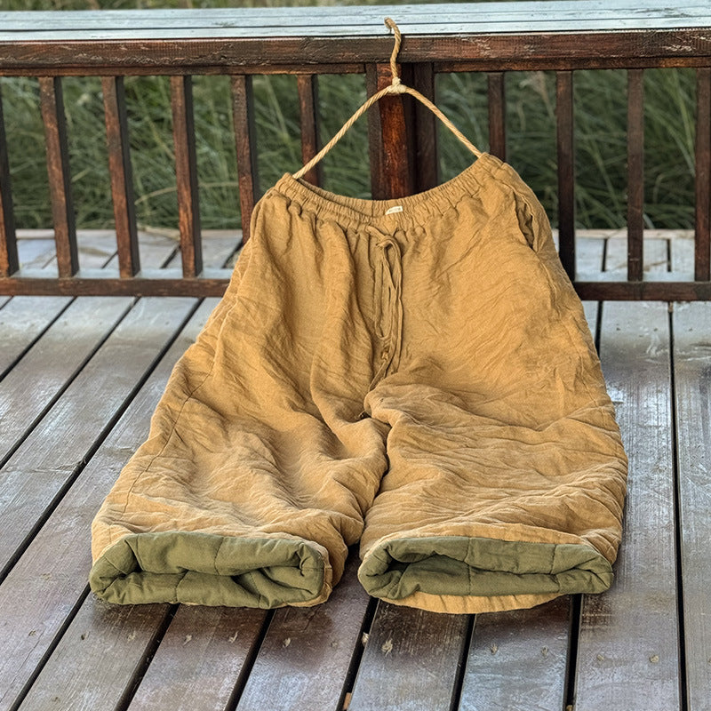 Women's High Temperature Washed Ramie Straight Wide Leg Cotton Pants