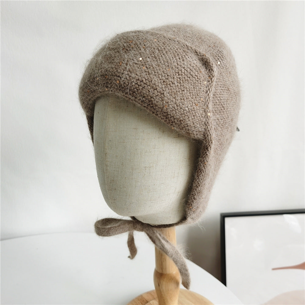 Women's Autumn And Winter Warm Rabbit Fur Sequin Hat