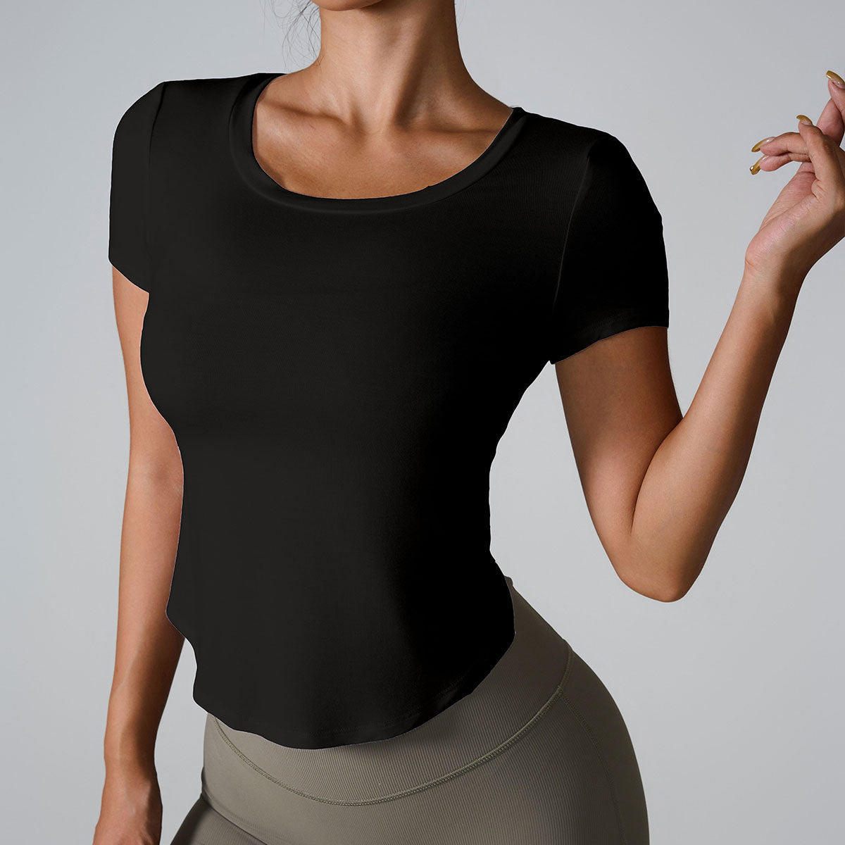 Sports Yoga Sæt med korte ærmer Kropsformende Fitness T-shirt med korte ærmer