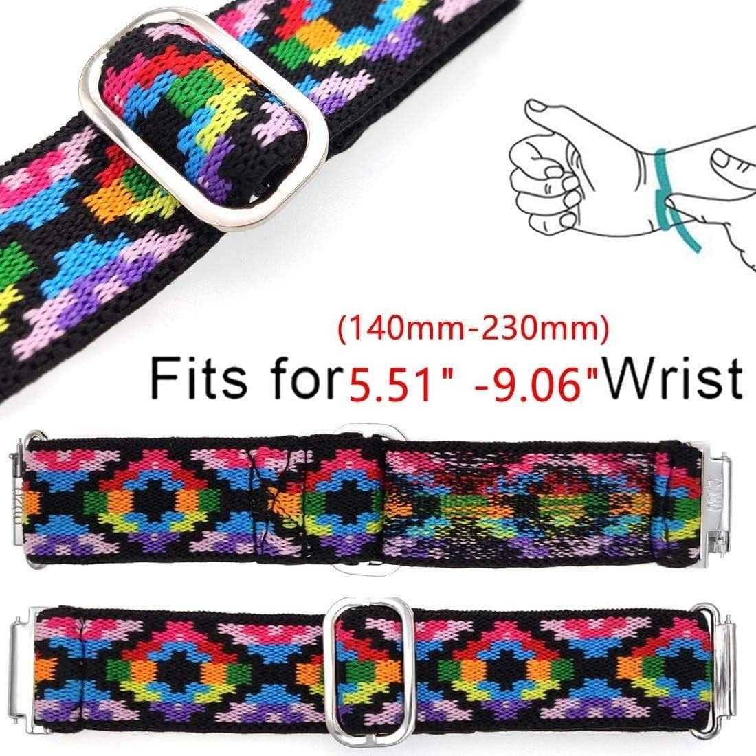 Compatible with IOWODO R30 Pro Bands, 20Mm Stretch Elastics Adjustable Strap Compatible with IOWODO R30 Pro/Touchelex Gaea Series K802 1.28 Smart Watch/Rlqa 54 1.83" Smart Watch (Colorful)