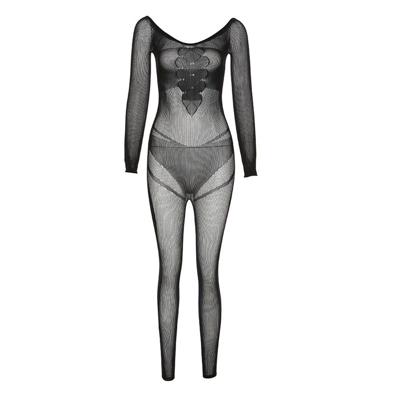 Women's Mesh See-through One-neck Hollow Jumpsuit