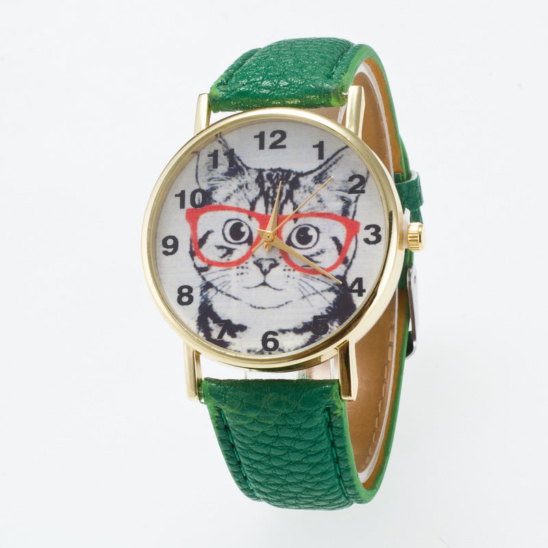 Framed big cat face pattern dial watch