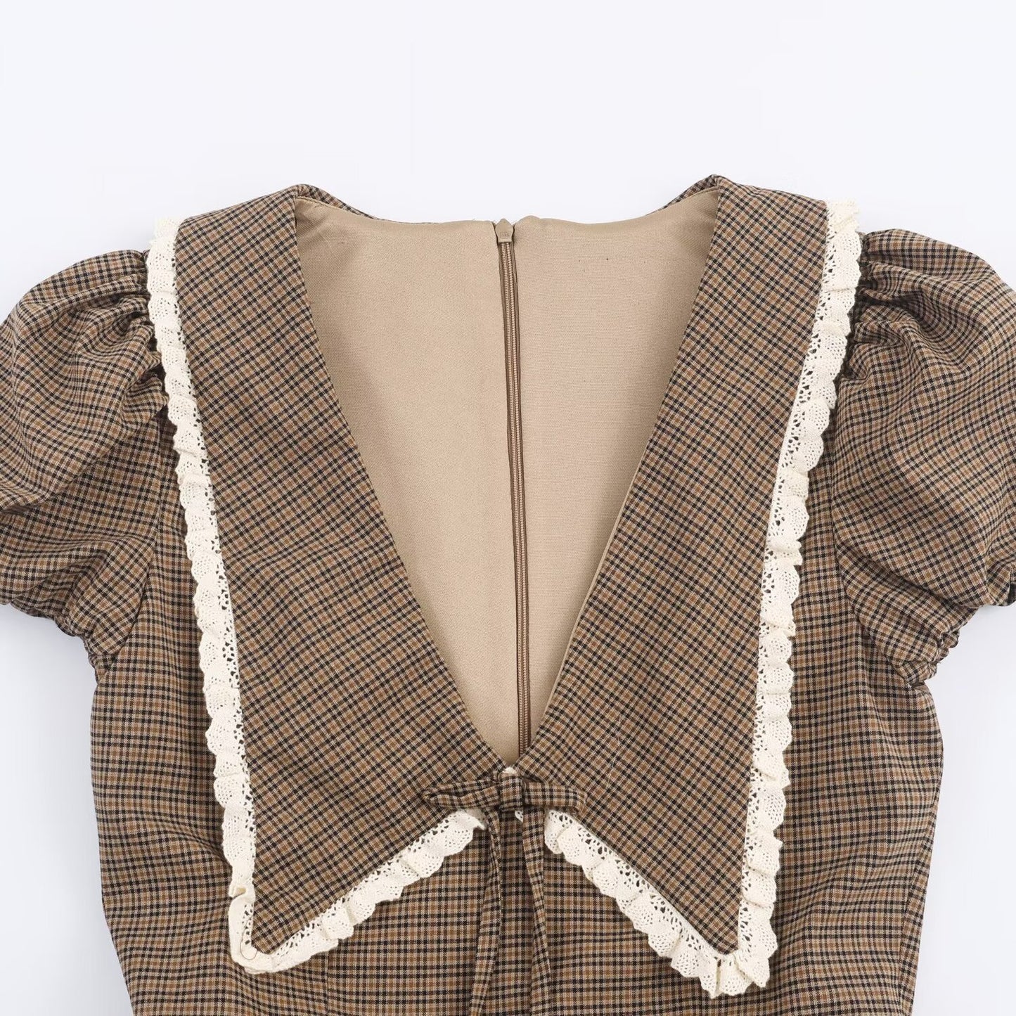 Womens Stylish Elegan Slim-Fit Plaid Lapel Dress