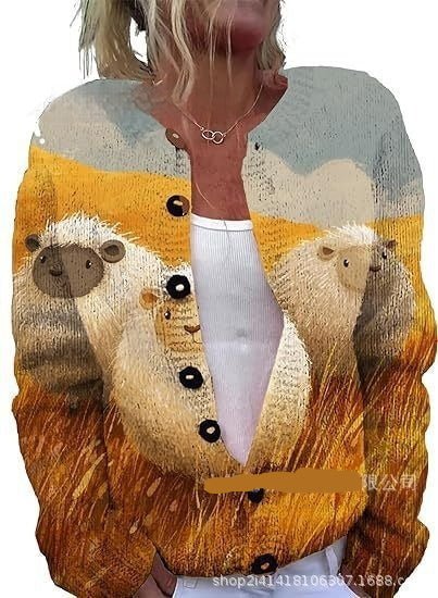 Womens Casual Printed Cardigan Jacket Top