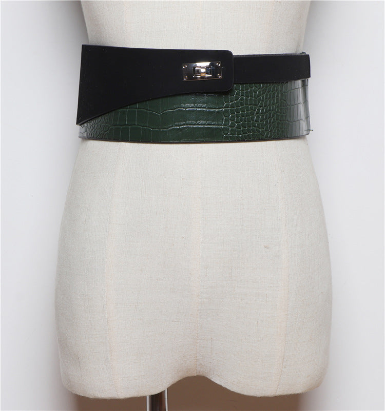 Fashion All-match Snake Pattern Stitching PU Leather Belt