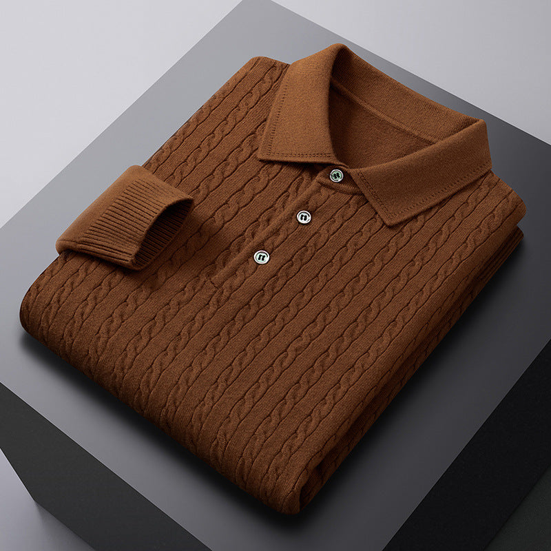 Autumn New Twisted Floral Polo Long Sleeve Loose Casual Bottoming Sweater For Men