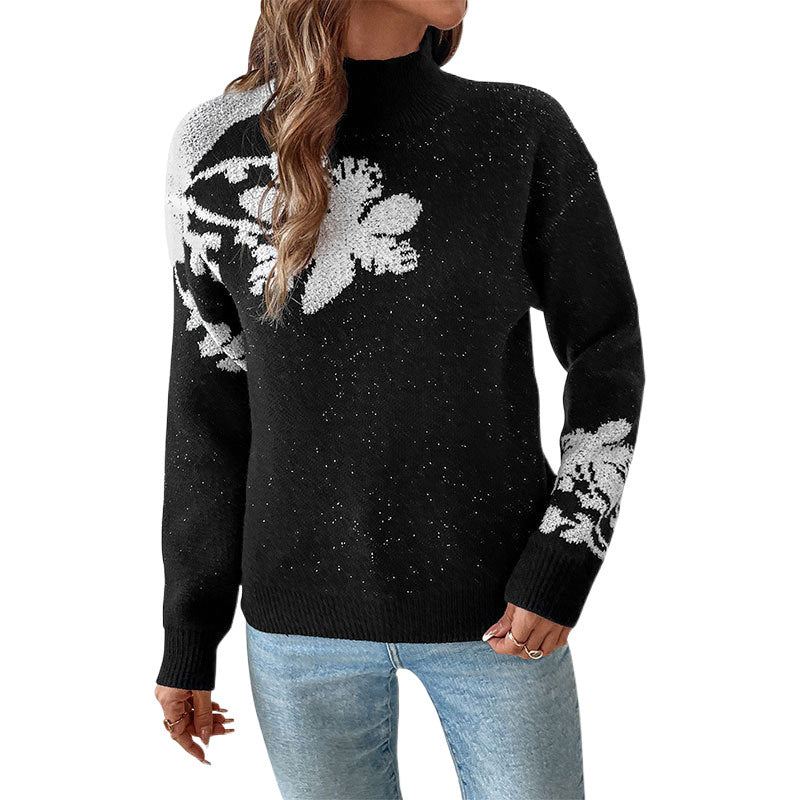 Contrast Color Jacquard Pullover Sweater