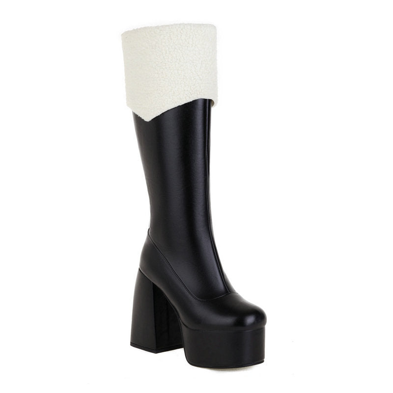 But Knee Boots Side Zip Fur Women's High