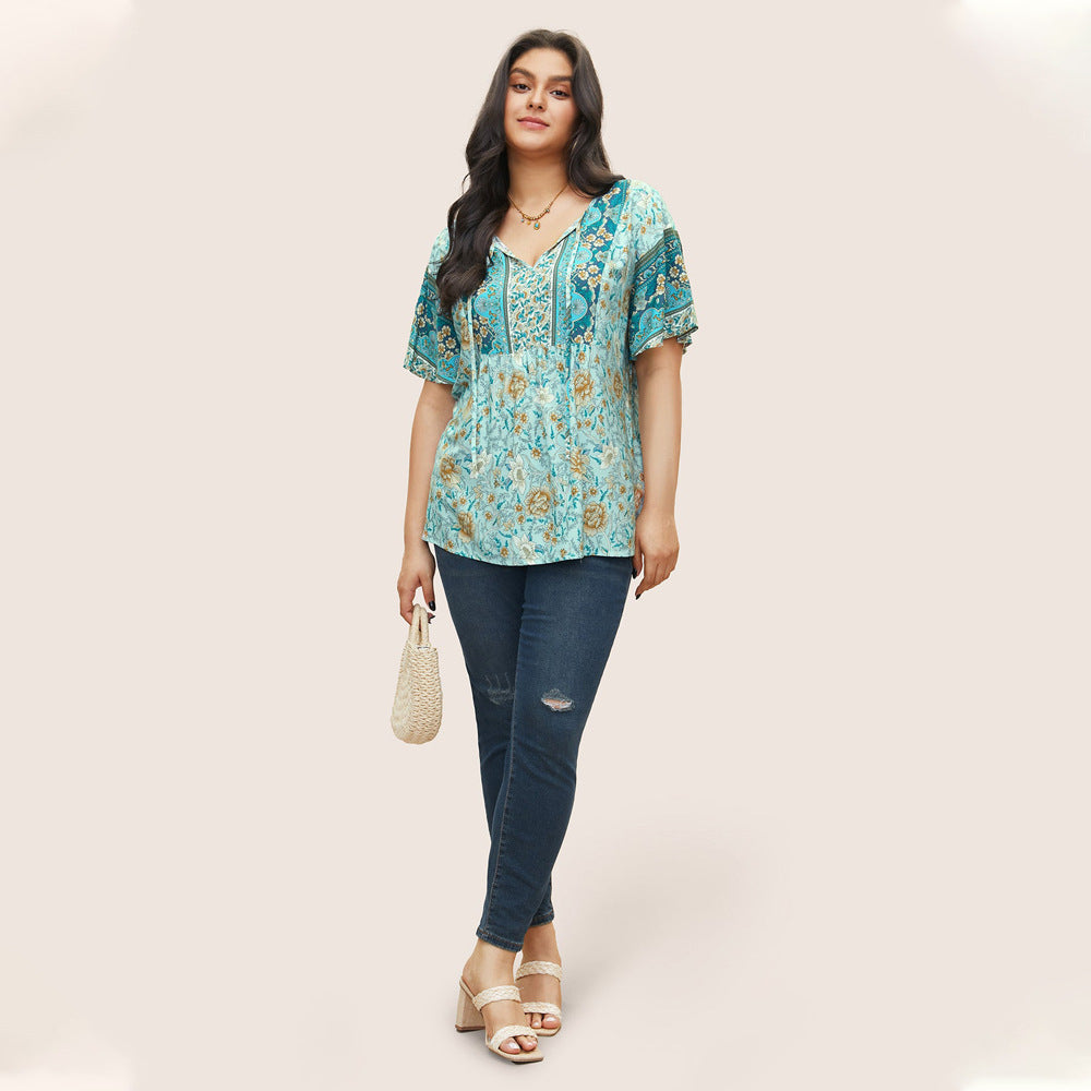 Design Sense Niche Temperament Short Sleeve Floral T-shirt
