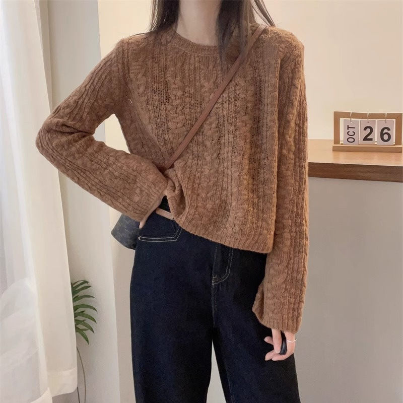 Women's Lazy Style Loose Short Soft Round Neck Sweater