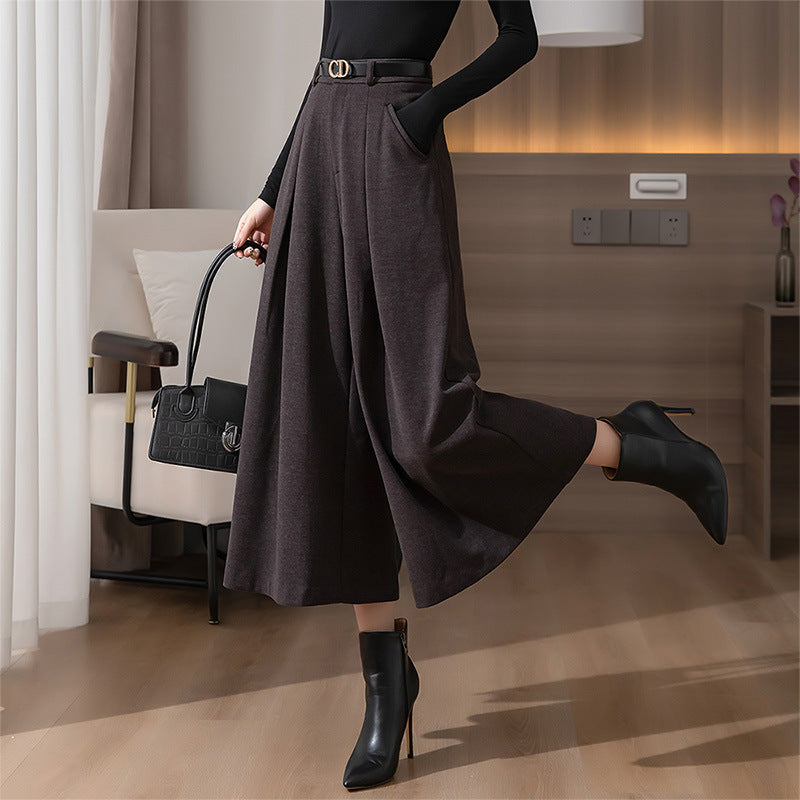 Woolen Wide-leg  Cropped Pants Autumn And Winter New High Waist