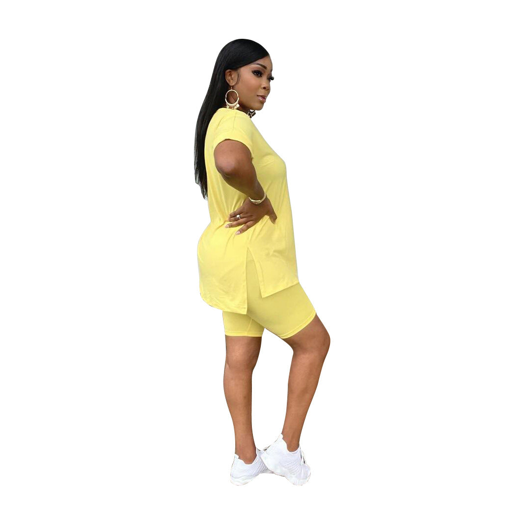 Casual Pocket Split Top Shorts Two-piece Set