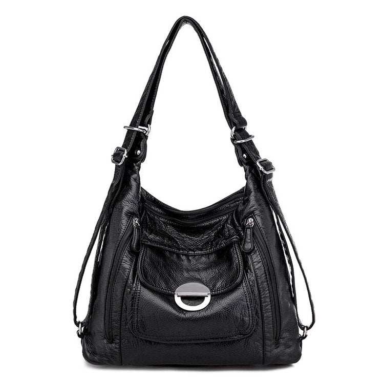 Women's Fashion Soft Leather Three-purpose Backpack