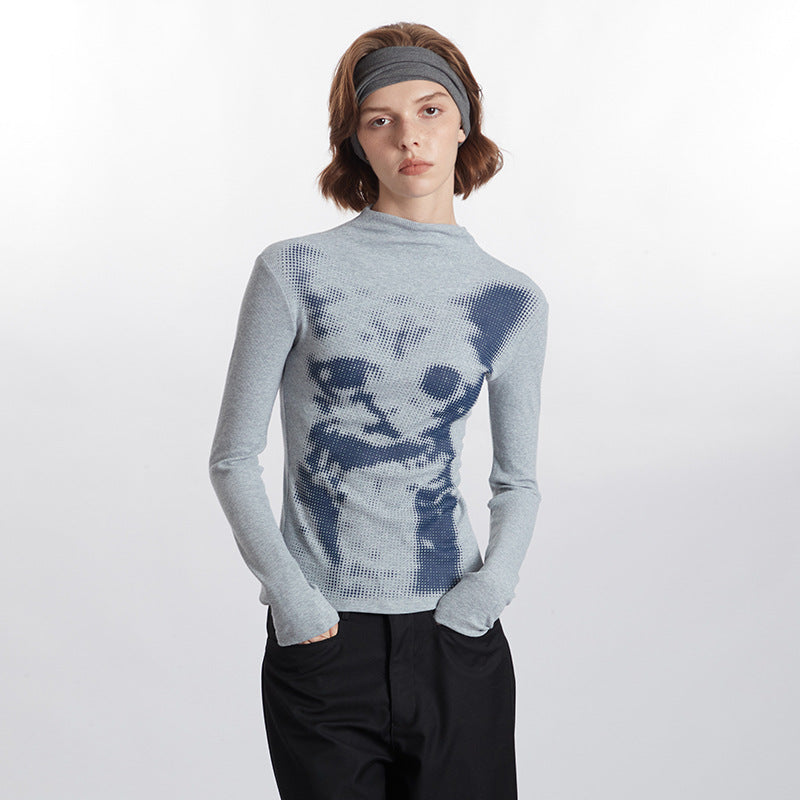 Chessboard Plaid Cat Printing Top Women's Long Sleeve