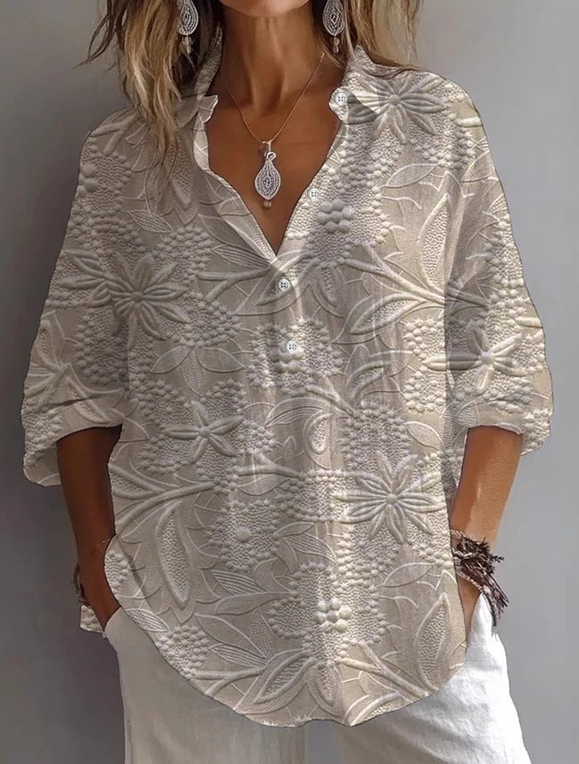 Fashion Printing Lapel Long Sleeve Shirt Top