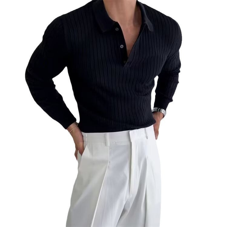 Revers Langærmet Sweater Til Mænd Trendy All-match