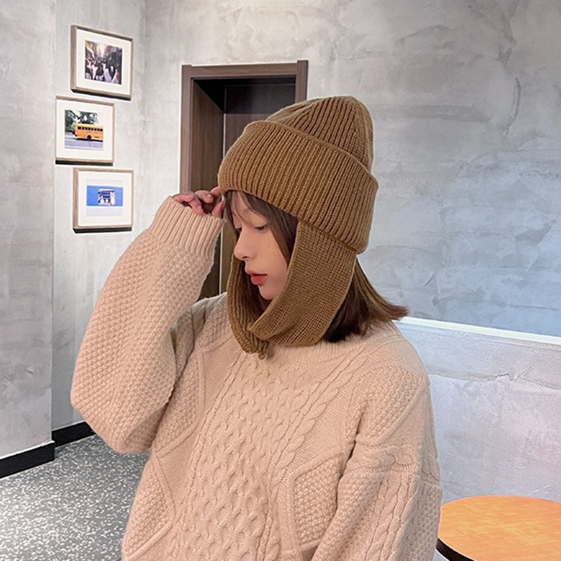 Women's Warm Ear Protection All-in-one Wool Hat