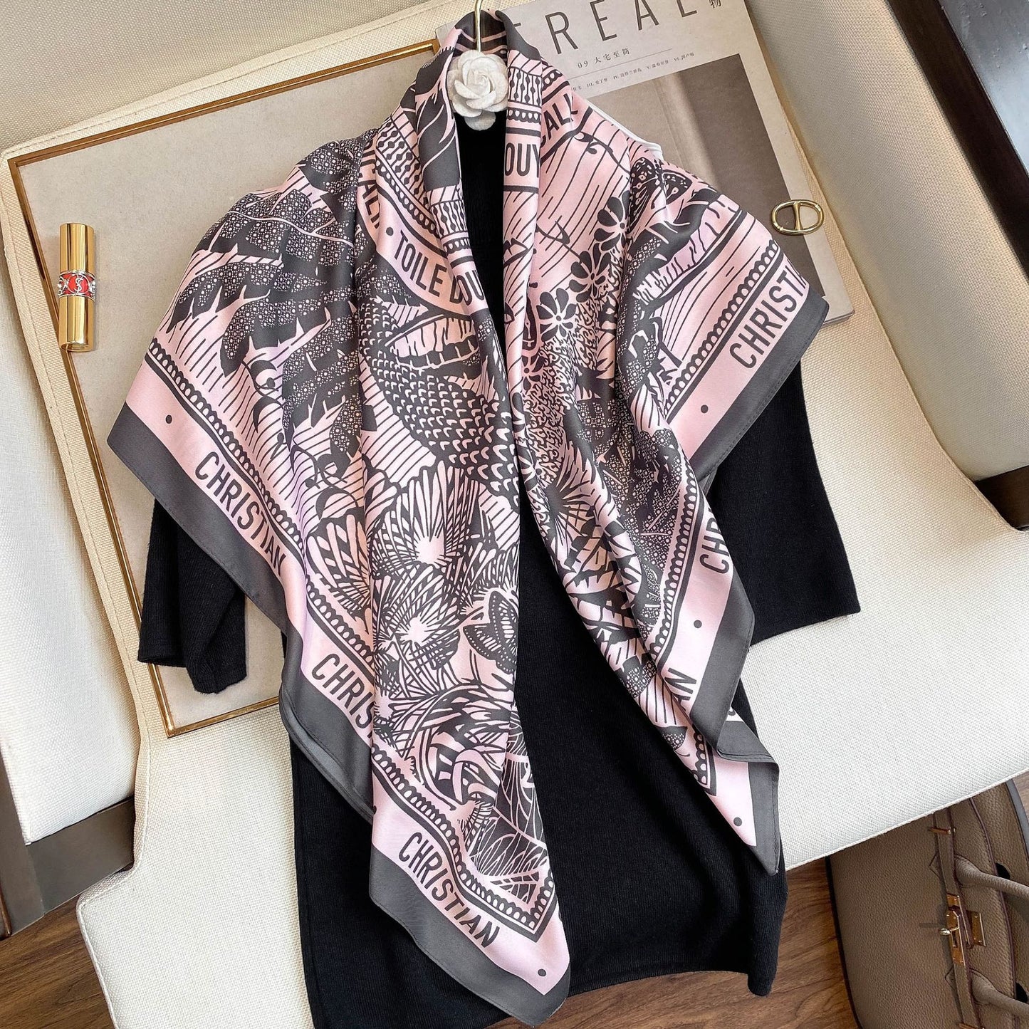 Spring Summer Geometric Pattern Blue Plain Print Scarf
