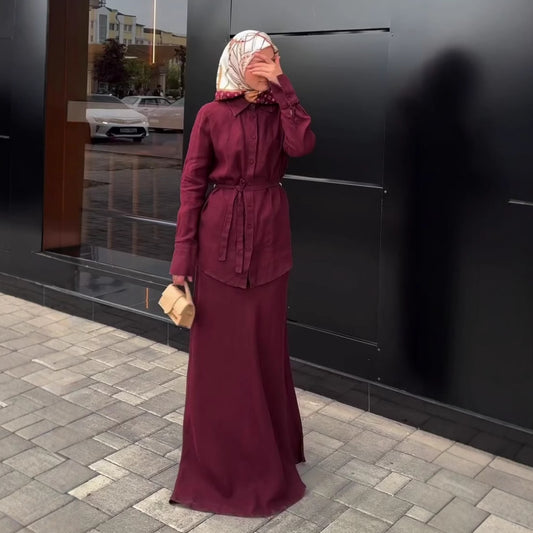 Autumn Minimalist Chic Long-sleeve Lace-up Maxi Dress