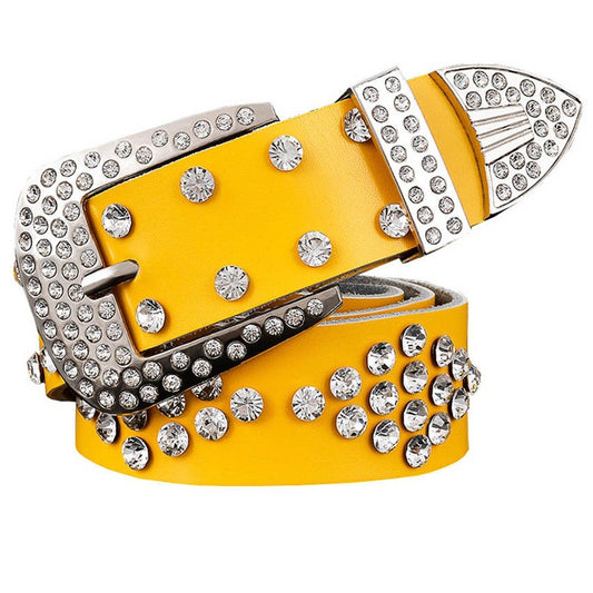 Leather Diamond Box Inlaid With Rhinestones Foreign Trade Ladies Pin Buckle Diamond Belt