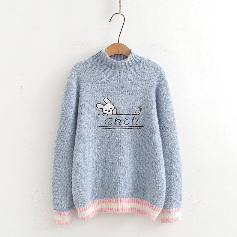Japanese Cartoon Round Neck Sweater Women's Fresh Inner Pullover Sweater Fashion