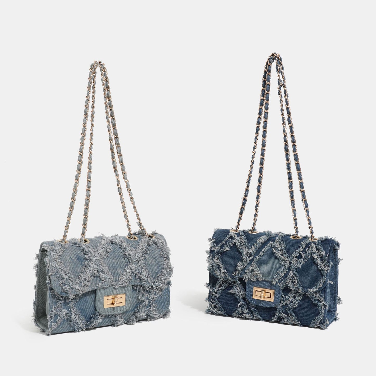 Denim Chain Flap Rhombus Shoulder Bag