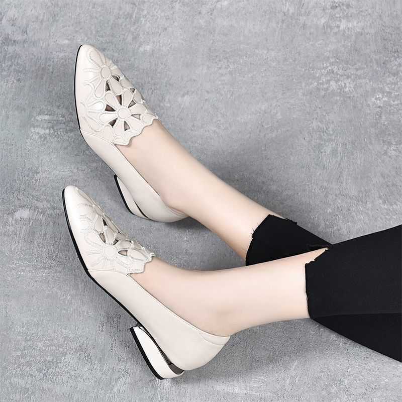 Light Luxury Hollow Embroidered Sandals Low Heel Work