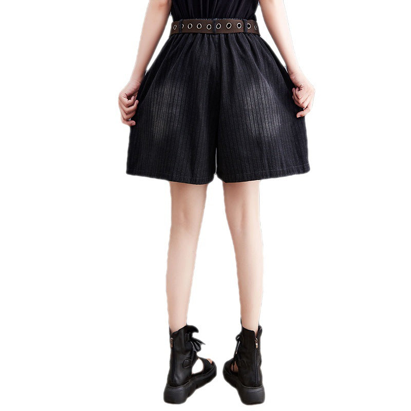 Women's Denim Print Shorts Without Belt