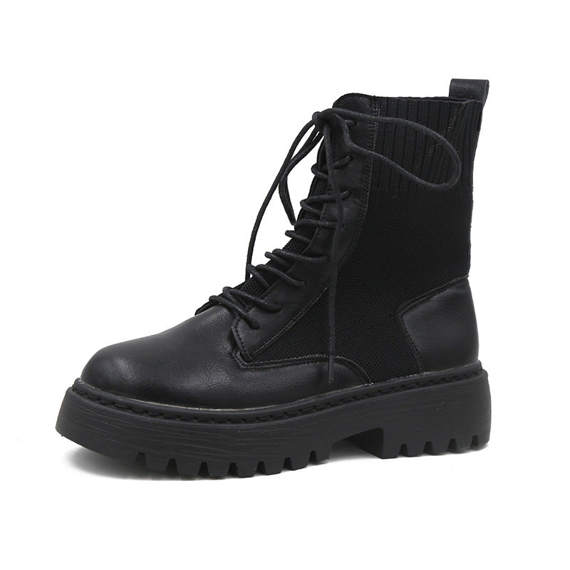 All-match Lace-up Platform Stitching Short Boots