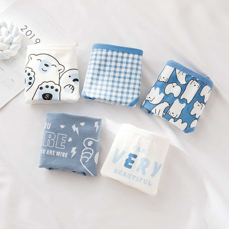 Cotton 5 Strips Of Playful Blue Bear Shorts