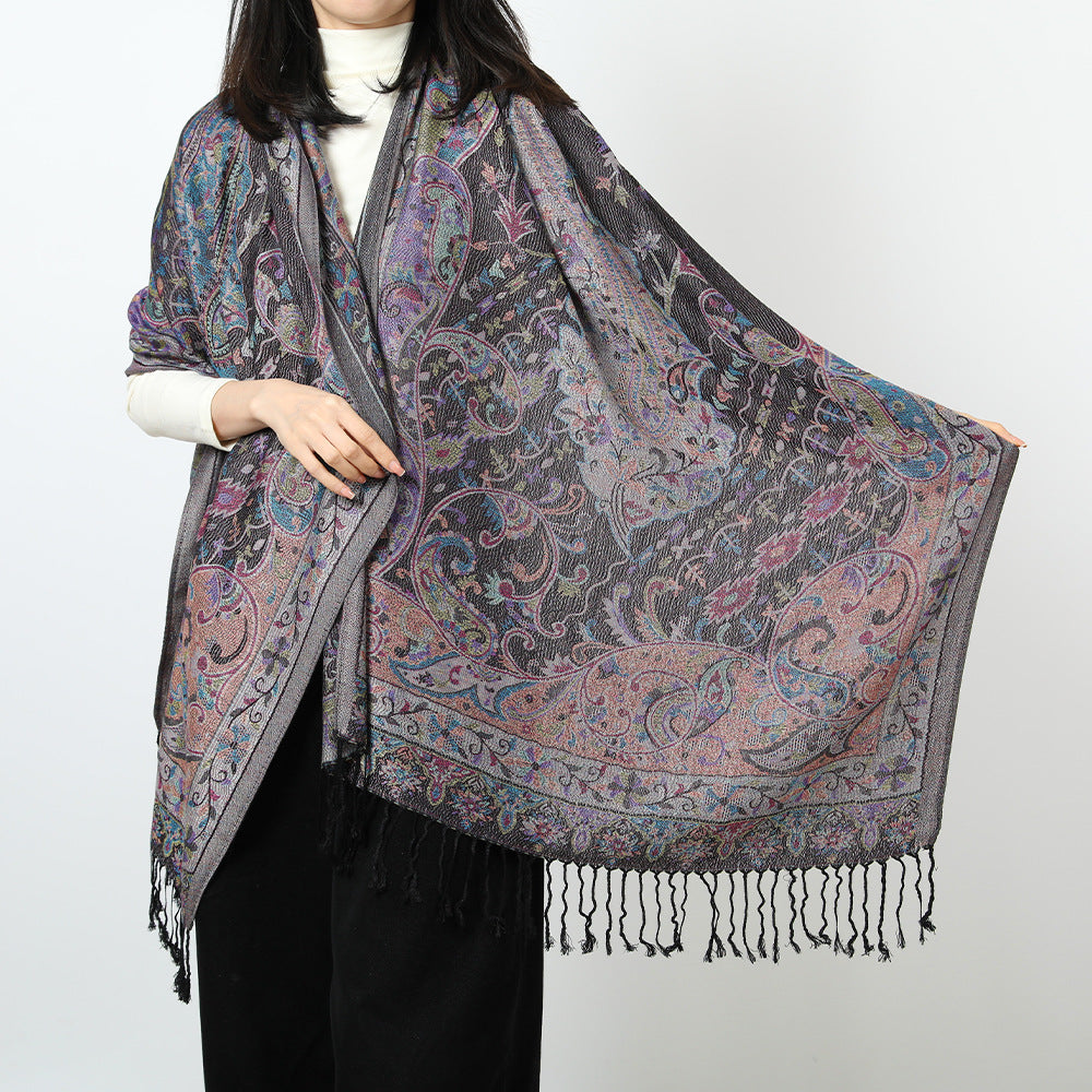 Export Scarf Ethnic Style Jacquard Cashew Tassel Shawl