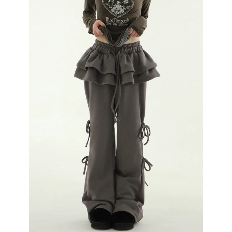 Sweet Lace Skirt Lace-up Wide-leg Pants