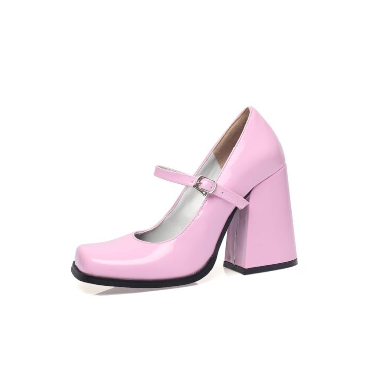 White Vintage Mary Jane Shoes High Heels Thick Soles
