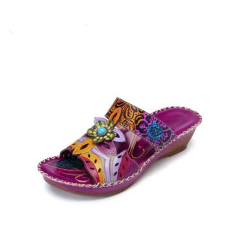 Women's Ethnic Sandals With Color Block Wedges