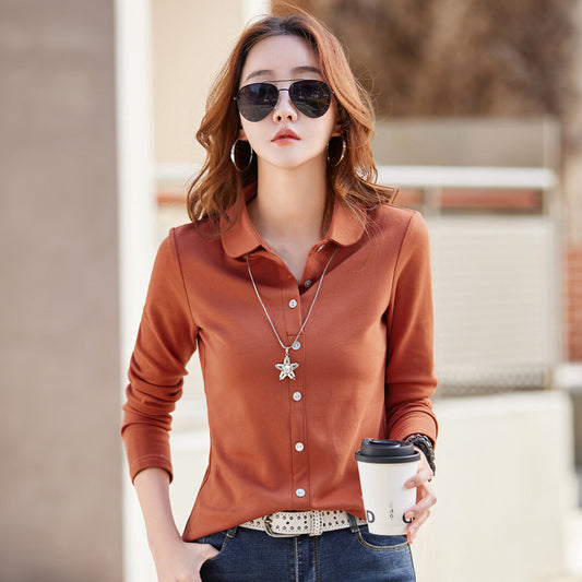 Button-front Long-sleeve T-shirt For Women
