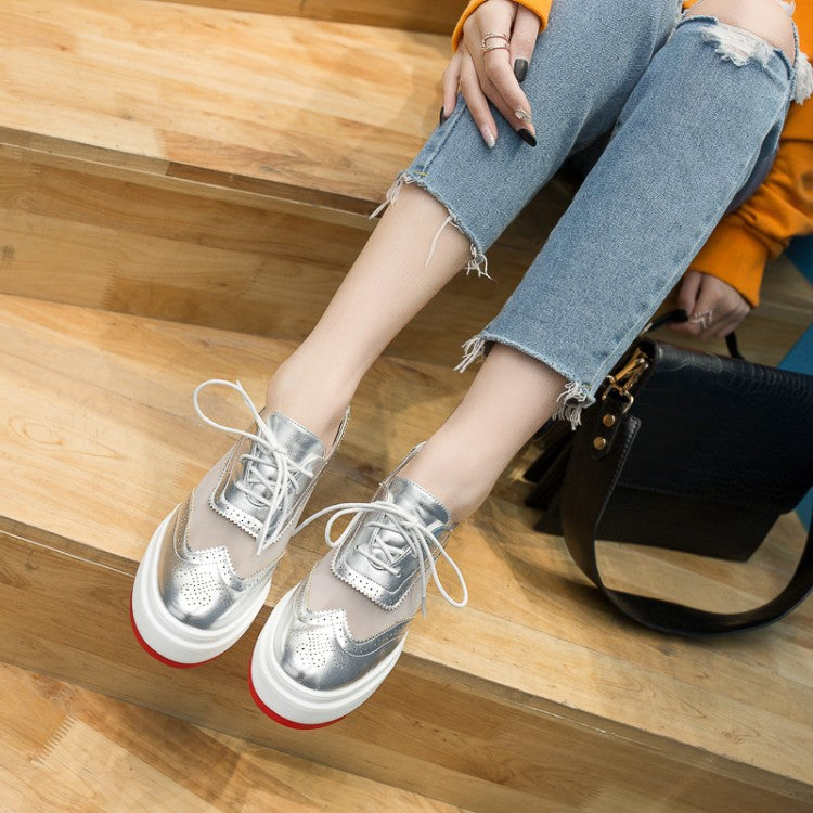Platform Shoes With Sequins Lace-up
