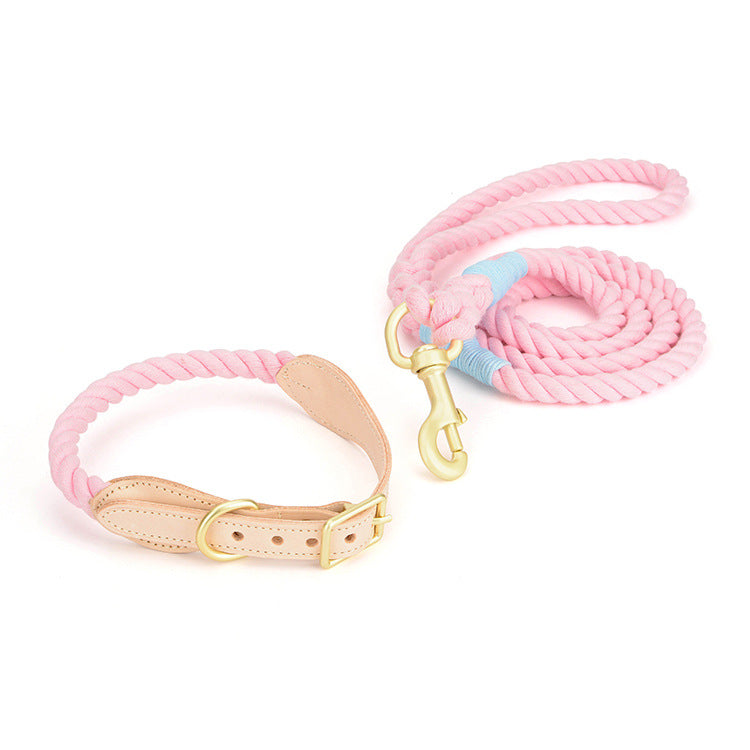 Pet Cowhide Woven Cotton Rope Dog Leash