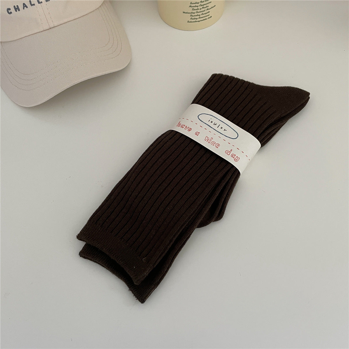 Solid Color Thick Stripes Bunching Socks